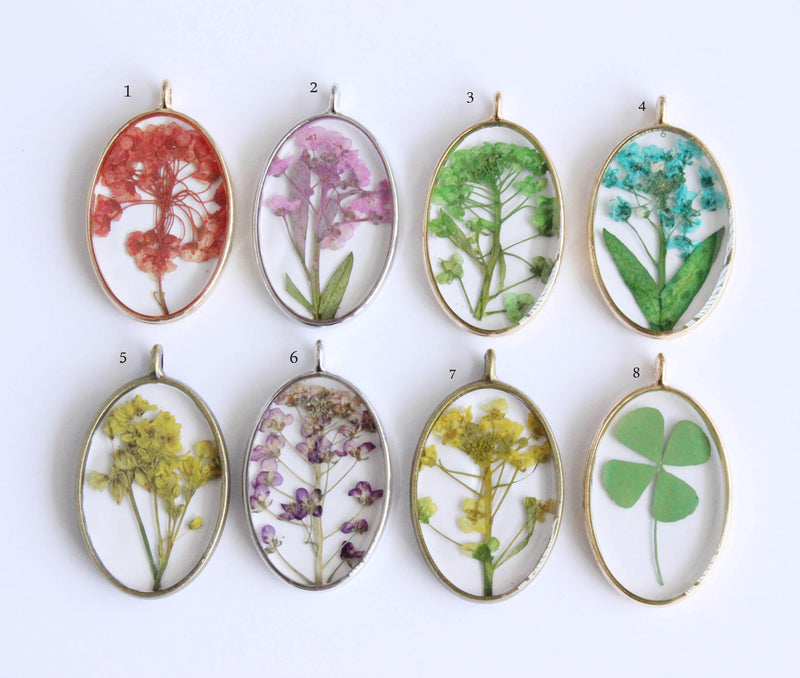 1pcs pressed flower oval pendant necklace,Real dried flower jewelry wholesale