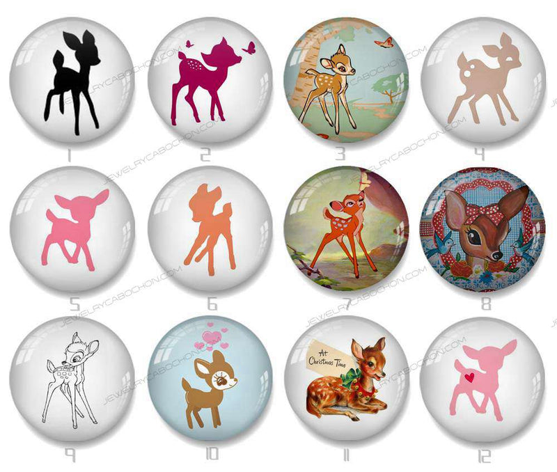 Handmade Round Photo Glass Cabochon deer 1101B