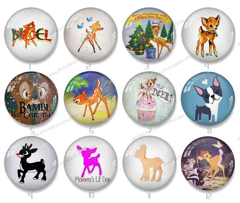 Handmade Round Photo Glass Cabochon deer 1103B