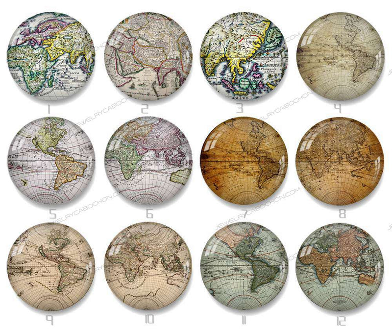 Handmade Round Photo Glass Cabochon map 1303B
