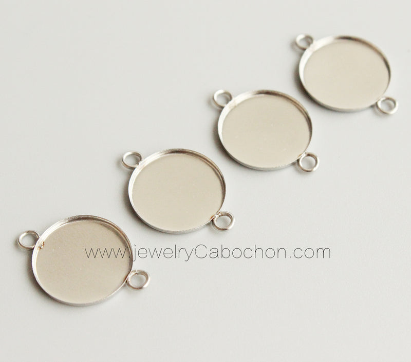 20pcs 12mm 20mm stainless steel pendant blank Settings,Bezel Pendant base trays,W/ Two Closed Rings