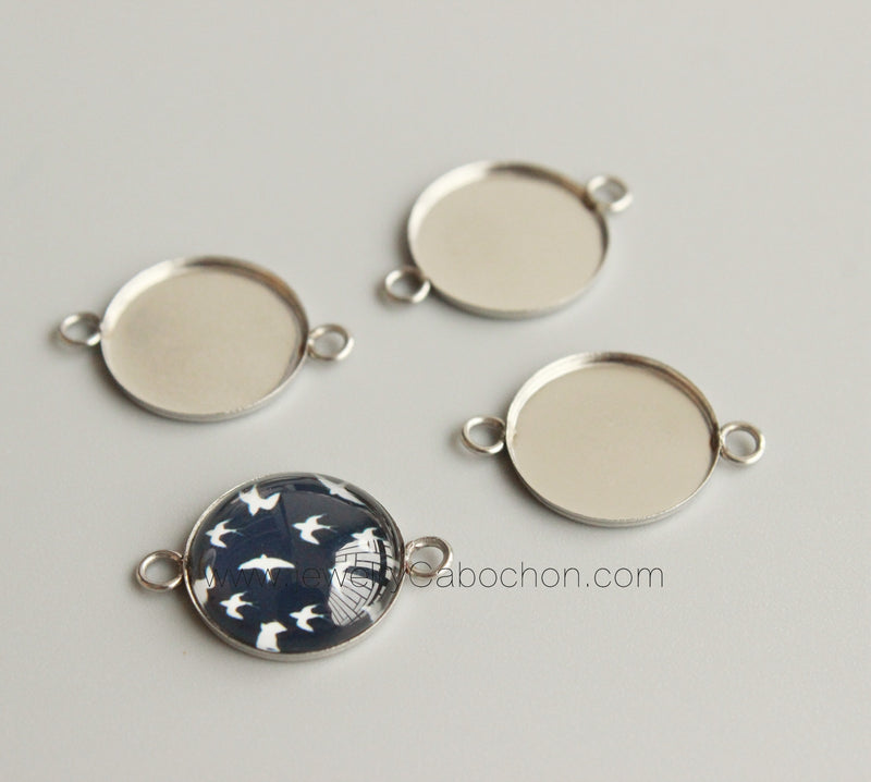 20pcs 12mm 20mm stainless steel pendant blank Settings,Bezel Pendant base trays,W/ Two Closed Rings