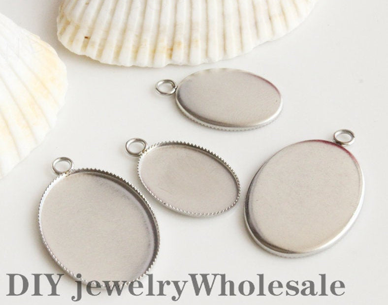 20pcs 13x18mm/ 18x25mm Oval Stainless Steel Bezel Cups,Charms Bezel Cabochon Setting Trays ,Glass Bezel Blanks,Bezels - Steel Glass Setting
