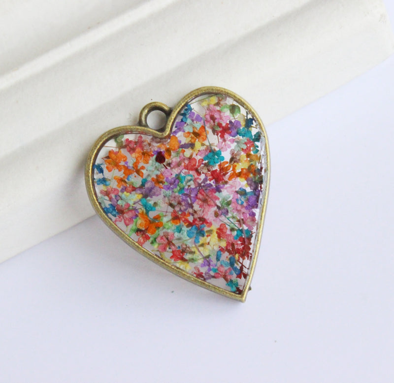 1pcs Handmade heart Pressed flower pendant necklace, Real dried flower jewelry wholesale