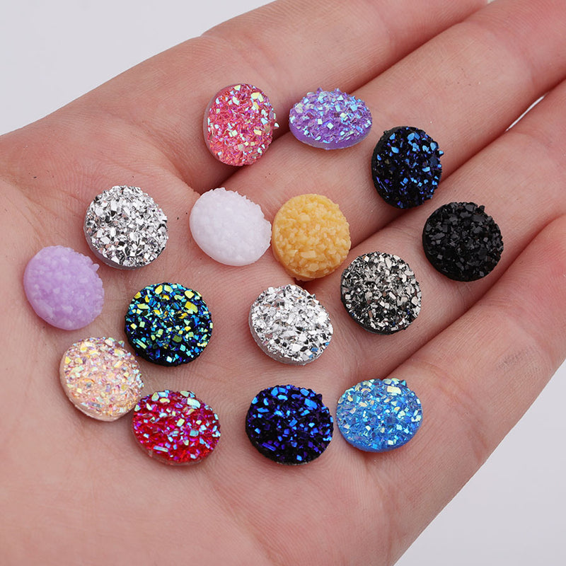 20pcs 10mm Druzy Cabochons Faux Druzies 10mm Cabochon, Resin Kawaii Glitter Cabs Jewelry Findings