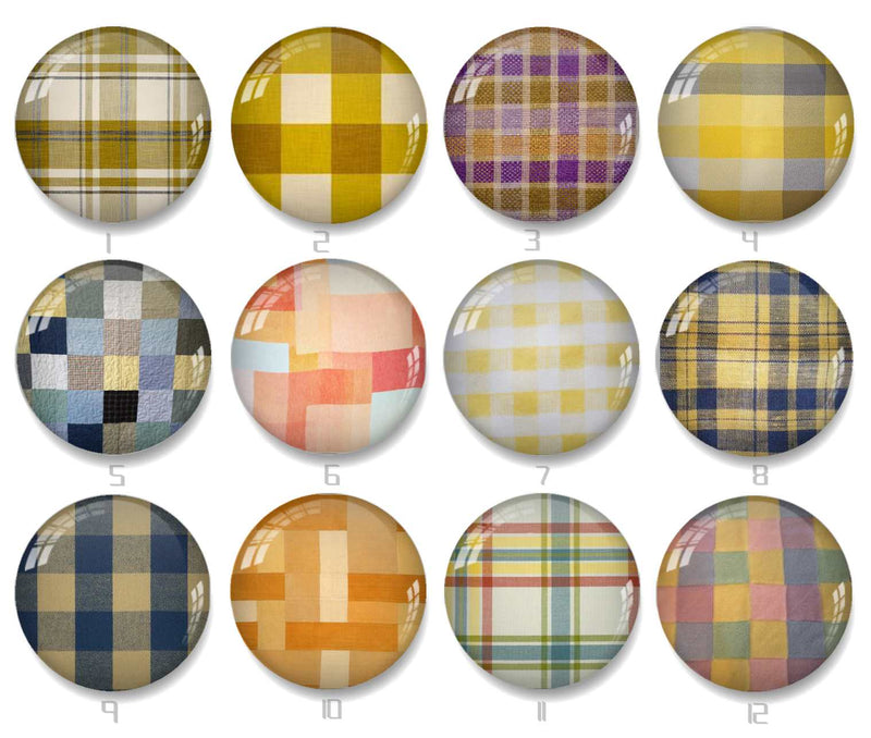 Handmade Round Photo Glass Cabochon Checkered 2004B