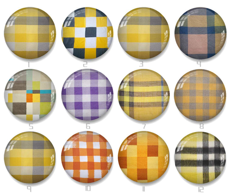 Handmade Round Photo Glass Cabochon Checkered 2005B