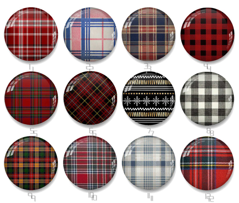 Handmade Round Photo Glass Cabochon Checkered 2498B