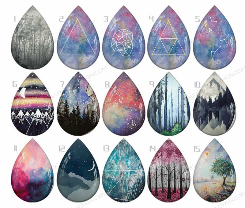 Handmade Teardrop Photo Glass Cabochons sky B220