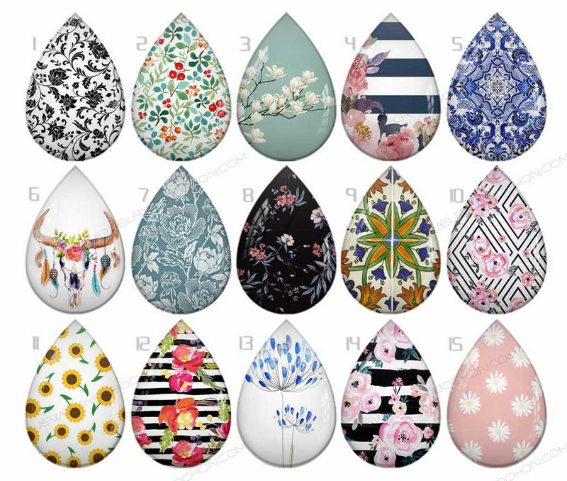 Handmade Teardrop Photo Glass Cabochons Plant flower B238