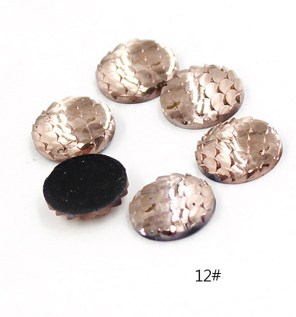 20pcs Resin 12mm Mermaid Cabochons, 12mm Mermaid Cabochon, 12mm Fish Scale Dragon Snake Skin Cabochons