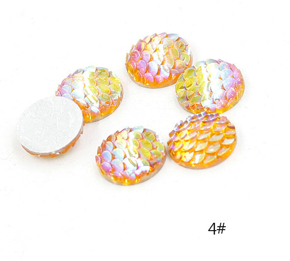 20pcs Resin 12mm Mermaid Cabochons, 12mm Mermaid Cabochon, 12mm Fish Scale Dragon Snake Skin Cabochons