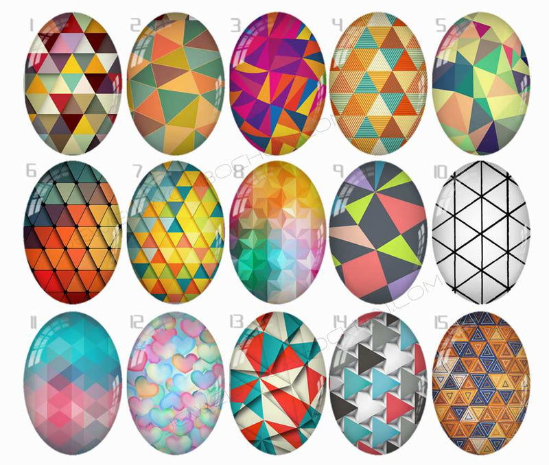 Handmade oval Photo Glass Cabochons Geometry B163