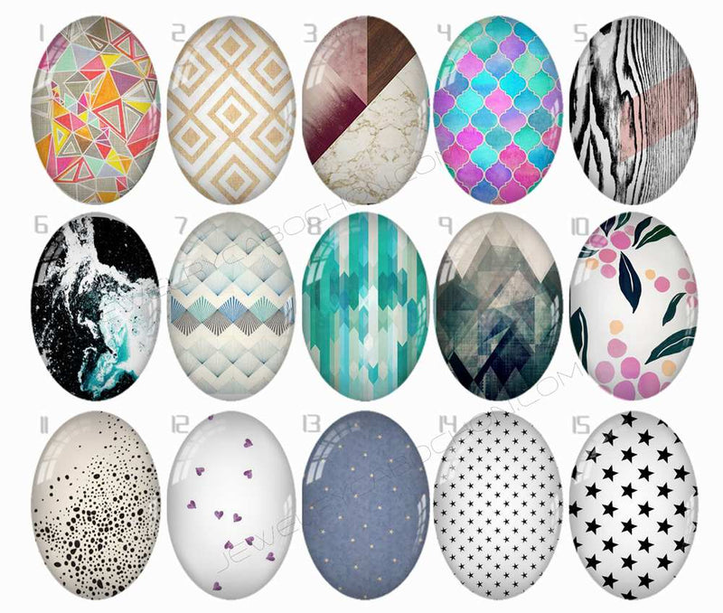 Handmade oval Photo Glass Cabochons Geometry B166