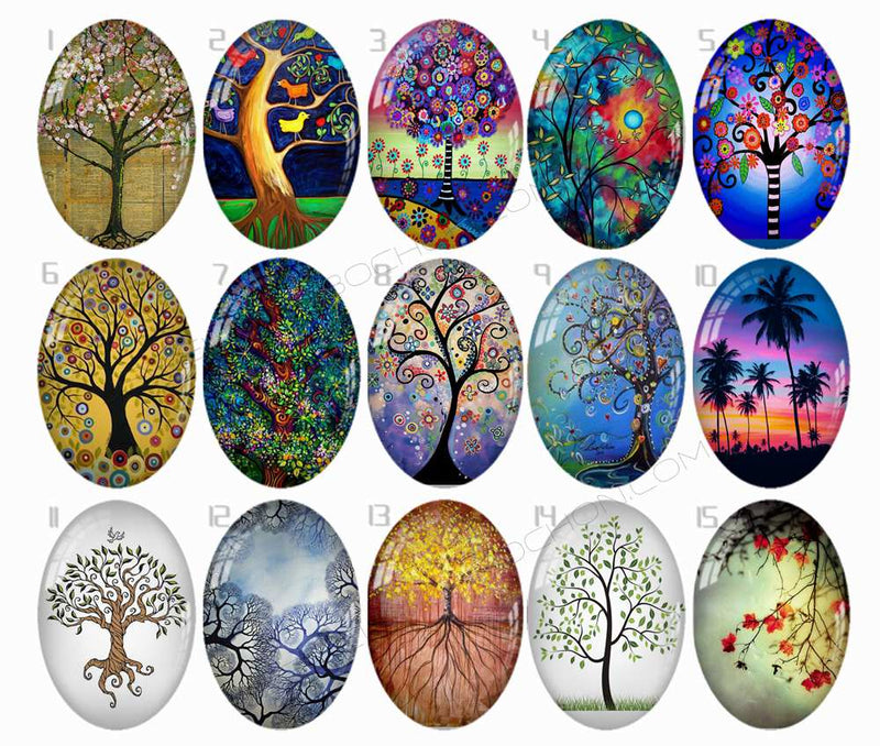 Handmade oval Photo Glass Cabochons Plant tree B188