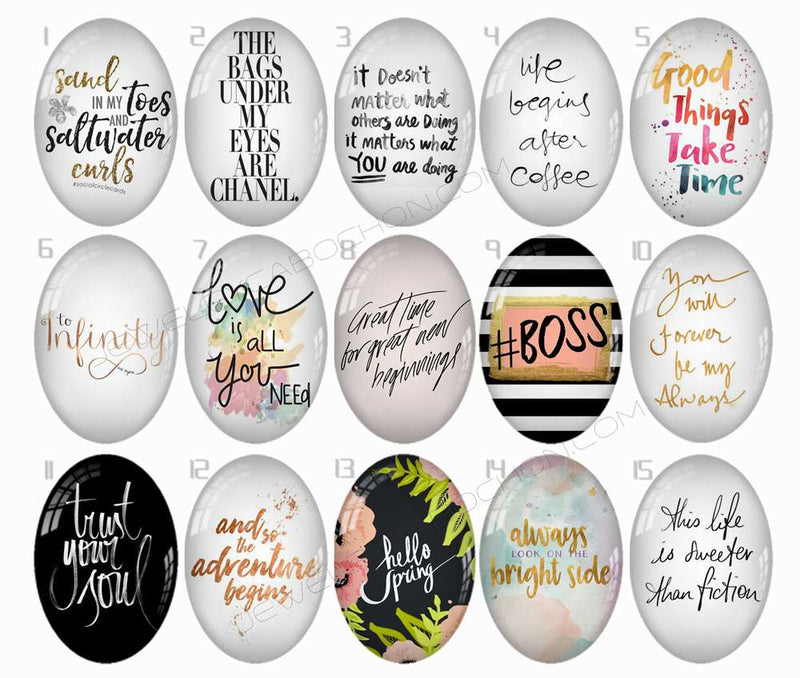 Handmade oval Photo Glass Cabochons Pattern text B201