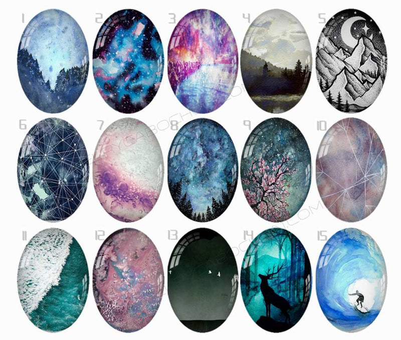Handmade oval Photo Glass Cabochons Starry sky B218