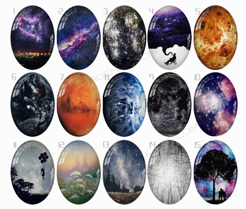 Handmade oval Photo Glass Cabochons Starry sky B219