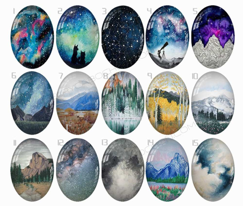 Handmade oval Photo Glass Cabochons Starry sky B224