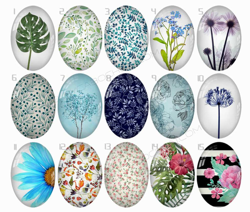 Handmade oval Photo Glass Cabochons Plant flower B232