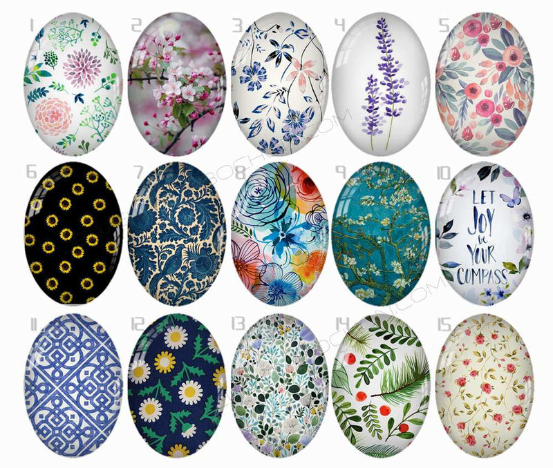 Handmade oval Photo Glass Cabochons Plant flower B239