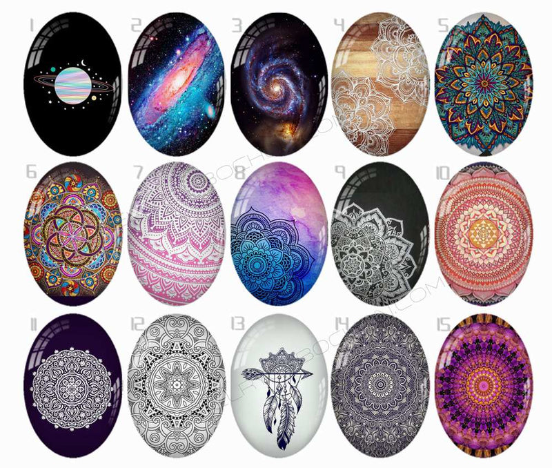 Handmade oval Photo Glass Cabochons Pattern flower B607