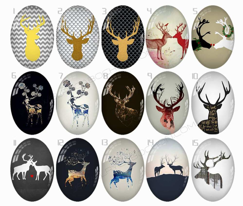 Handmade oval Photo Glass Cabochons Pattern deer B644