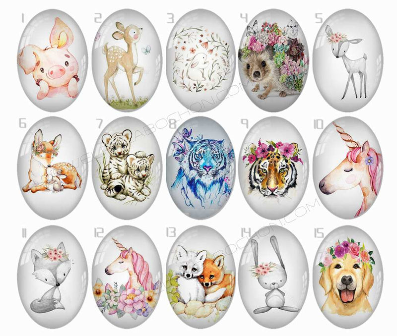 Handmade oval Photo Glass Cabochons animal B695