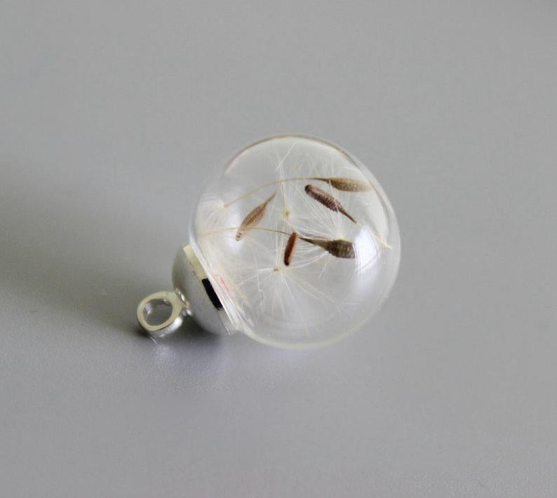 10 sets real Dandelion 10mm 14mm 16mm Clear Glass Globe Bottle Charms Pendants Necklace