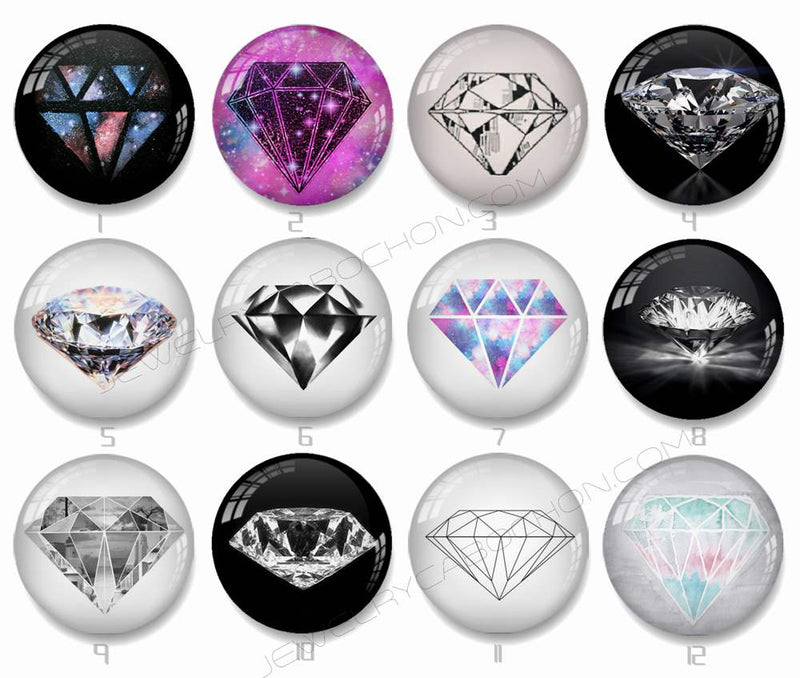 Handmade Round Photo Glass Cabachon geometric diamond 794 B