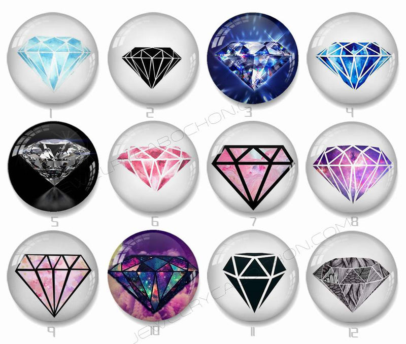 Handmade Round Photo Glass Cabachon geometric diamond 794