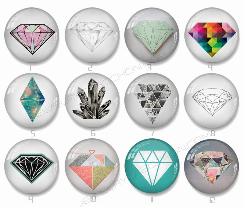 Handmade Round Photo Glass Cabachon geometric diamond 796