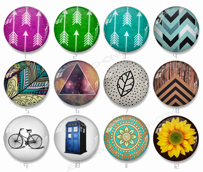 Handmade Round Photo Glass Cabachon geometric pattern 801