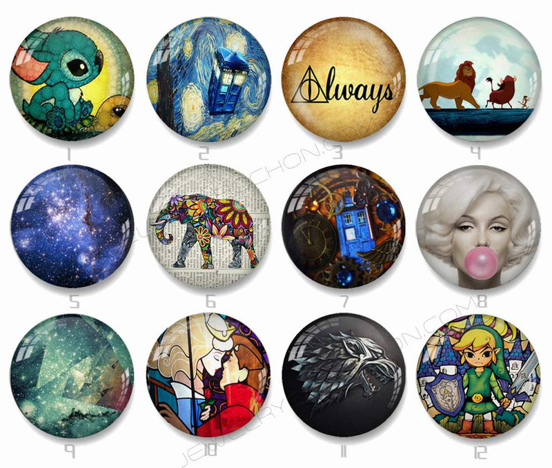 Handmade Round Photo Glass Cabachon geometric pattern 803