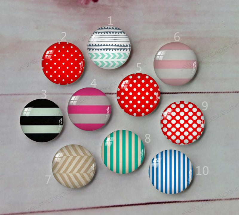 Handmade Round Photo Glass Cabachon stripe pattern 542
