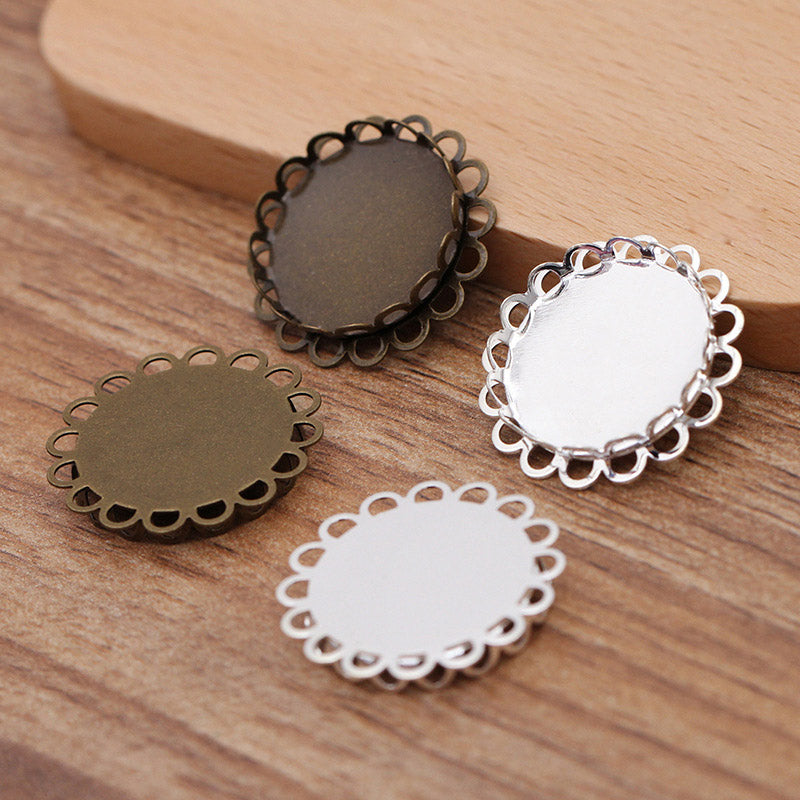 30pcs 14-30mm Lace brass Pendant Trays,Pendant Blanks Bezel Base, Glass Cabochon Settings