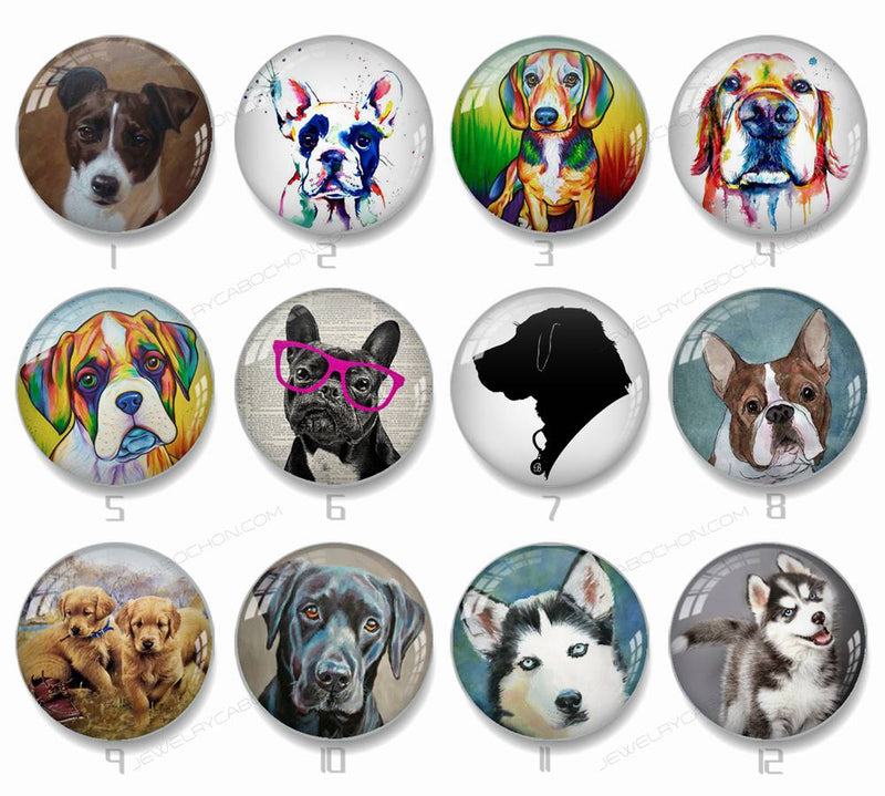 Handmade Round Photo Glass Cabachons Animal dog 807B