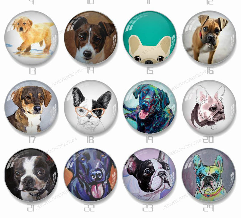 Handmade Round Photo Glass Cabachons Animal dog 807B