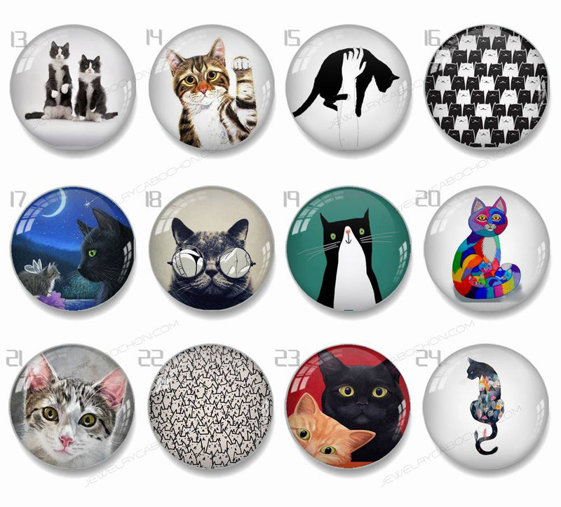 Handmade Round Photo Glass Cabachons Animal cat 814B