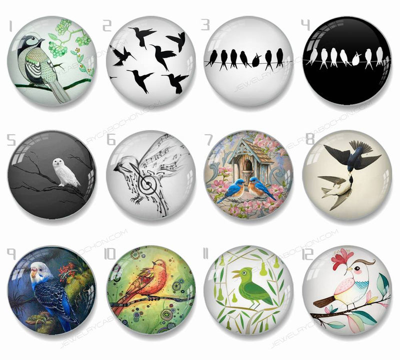 Handmade Round Photo Glass Cabachons Animal bird 847B