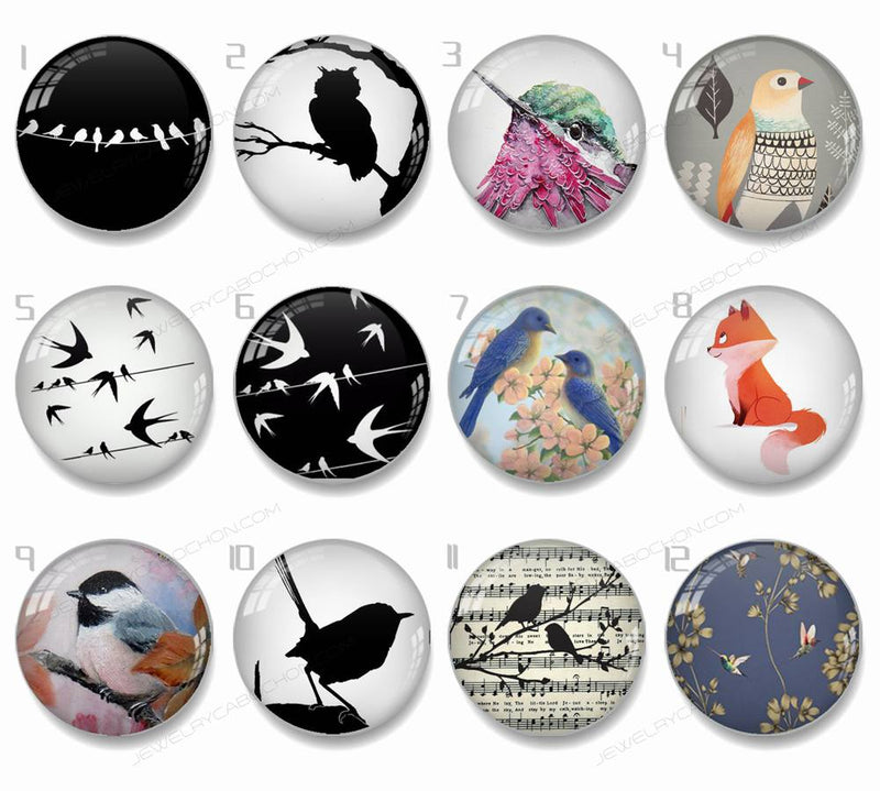 Handmade Round Photo Glass Cabachons Animal bird 854B