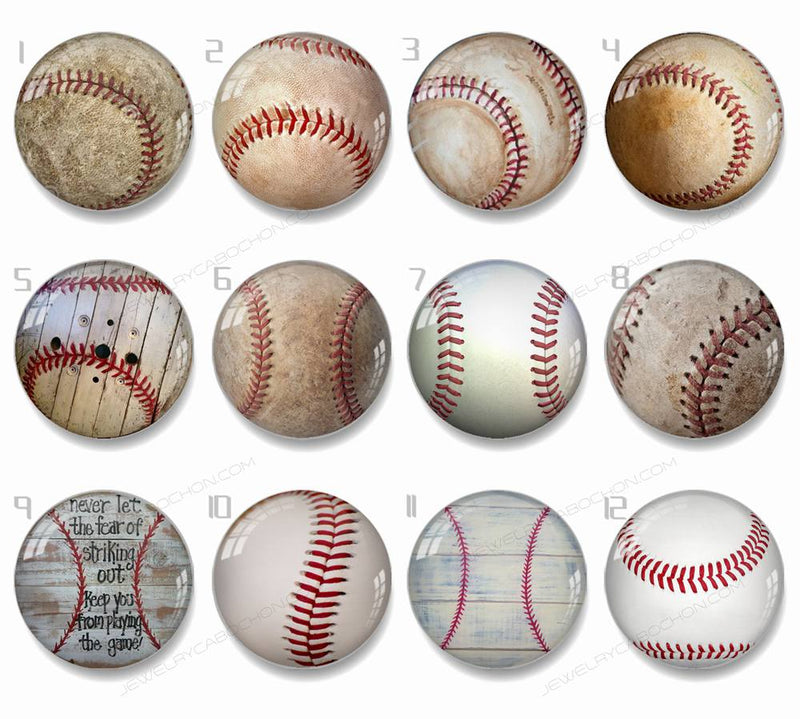 Handmade Round Photo Glass Cabachons baseball 870B