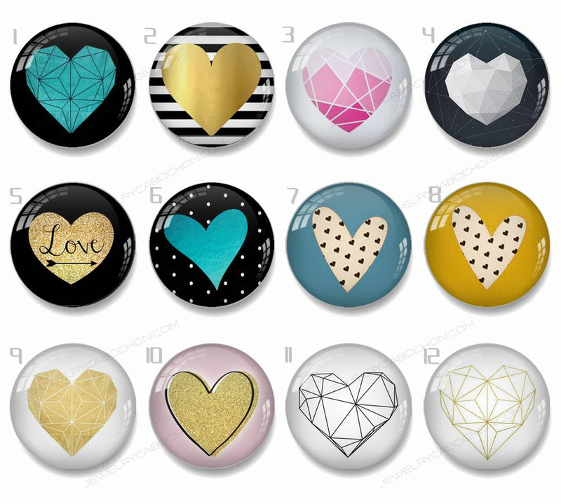 Handmade Round Photo Glass Cabachons geometric 985B