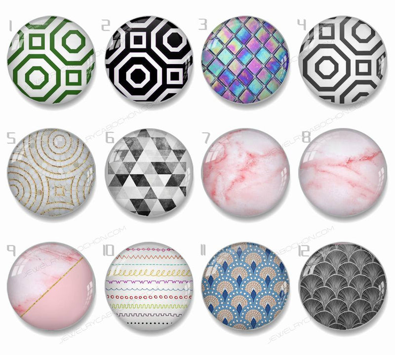 Handmade Round Photo Glass Cabachons geometric 999B