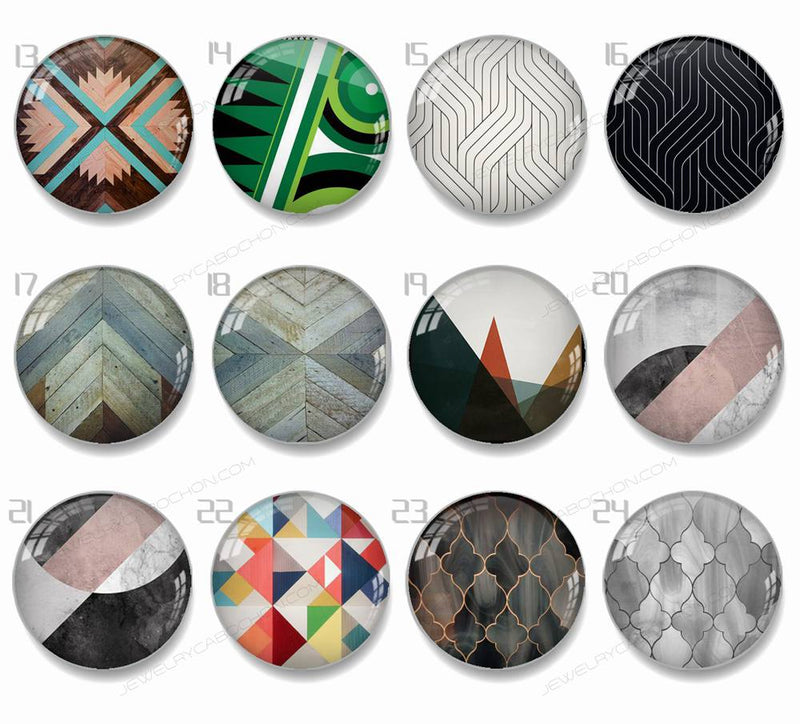 Handmade Round Photo Glass Cabachons geometric 999B