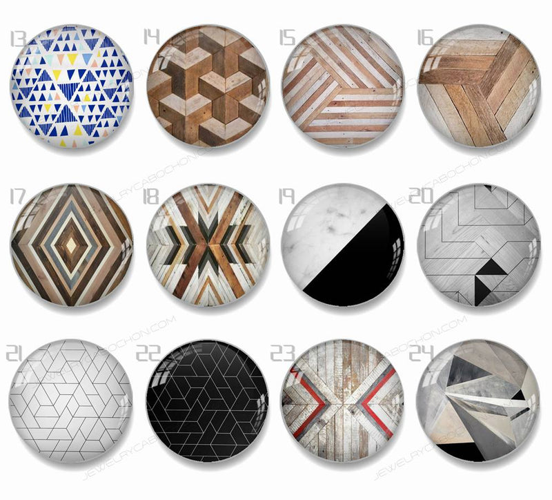 Handmade Round Photo Glass Cabachons geometric 1006B
