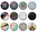 Handmade Round Photo Glass Cabachons geometric 1008B