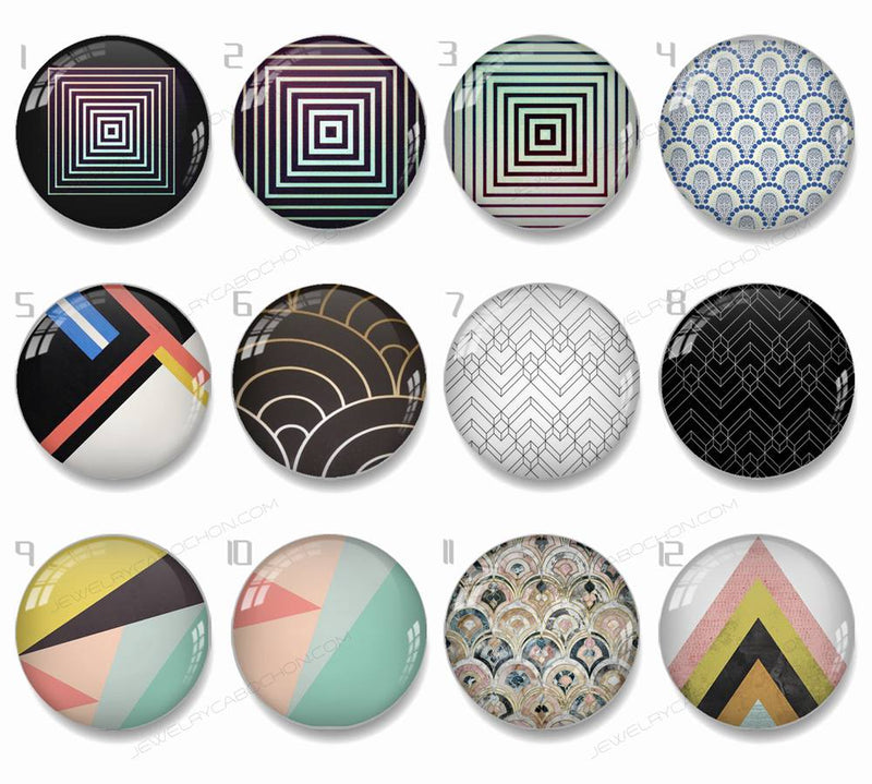 Handmade Round Photo Glass Cabachons geometric 1008B
