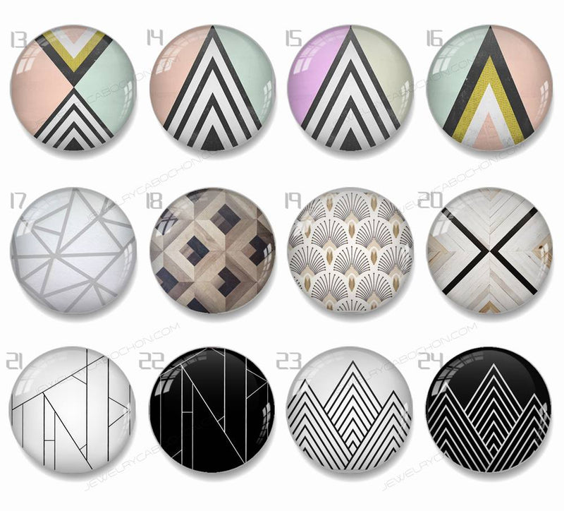 Handmade Round Photo Glass Cabachons geometric 1008B