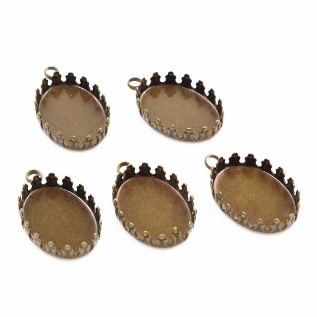 20pcs 13x18mm,18x25mm Crown Oval brass Pendant Trays, Pendant Blanks Bezel Base, Glass Cabochon Settings